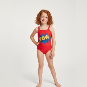 Submarine 1 pc Little Girls Comic Book Print Swimsuit sz‎ 6 fits 4/5